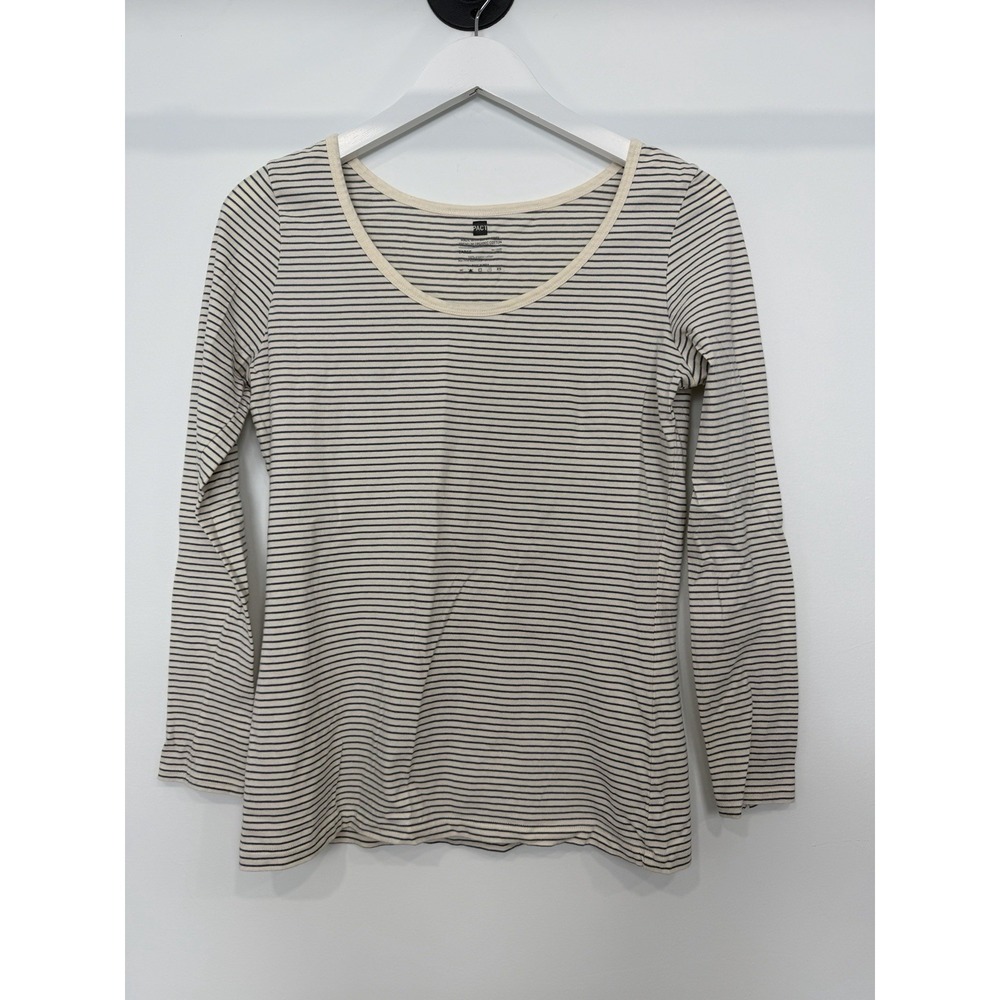 PACT Organic Cotton Striped Scoop Neck Long Sleeve Top Cream Navy Large